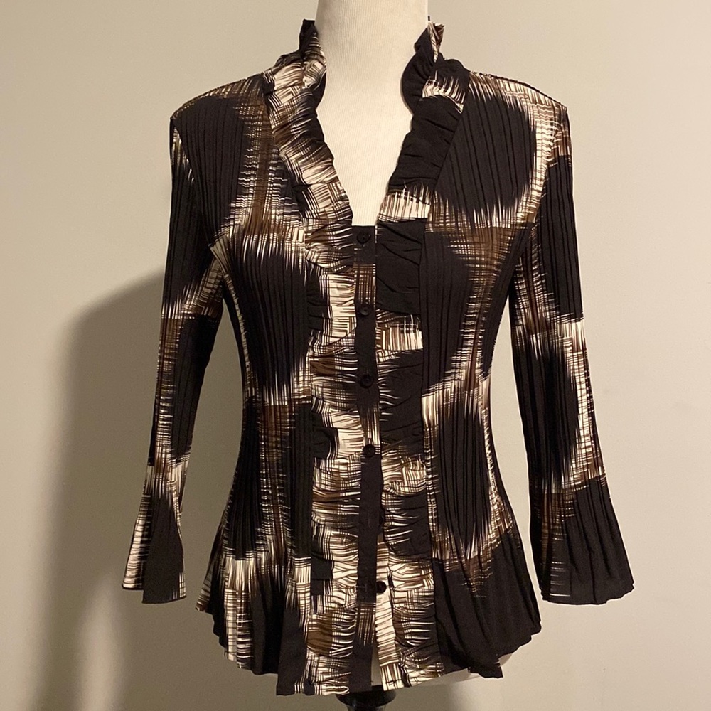 New Directions Like New Brown & White Blouse Size S